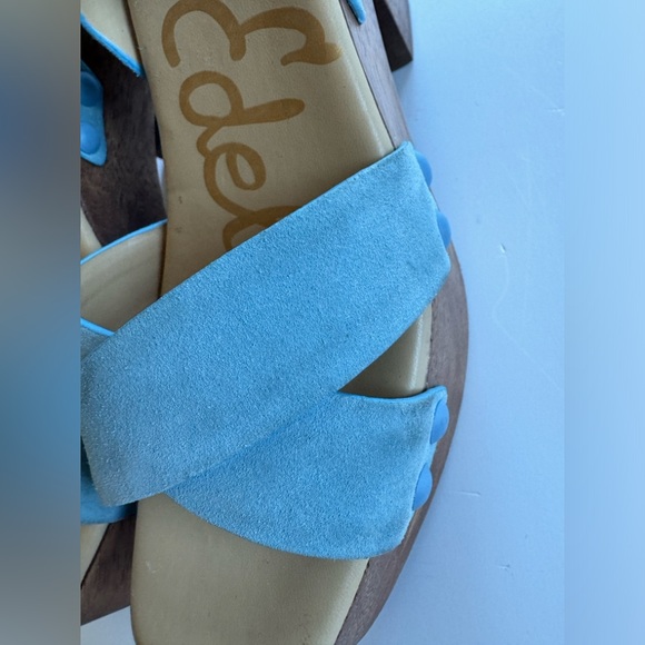 New! SAM EDELMAN Women's Josefine Platform Heeled Sandal Sky Blue - Picture 4 of 10
